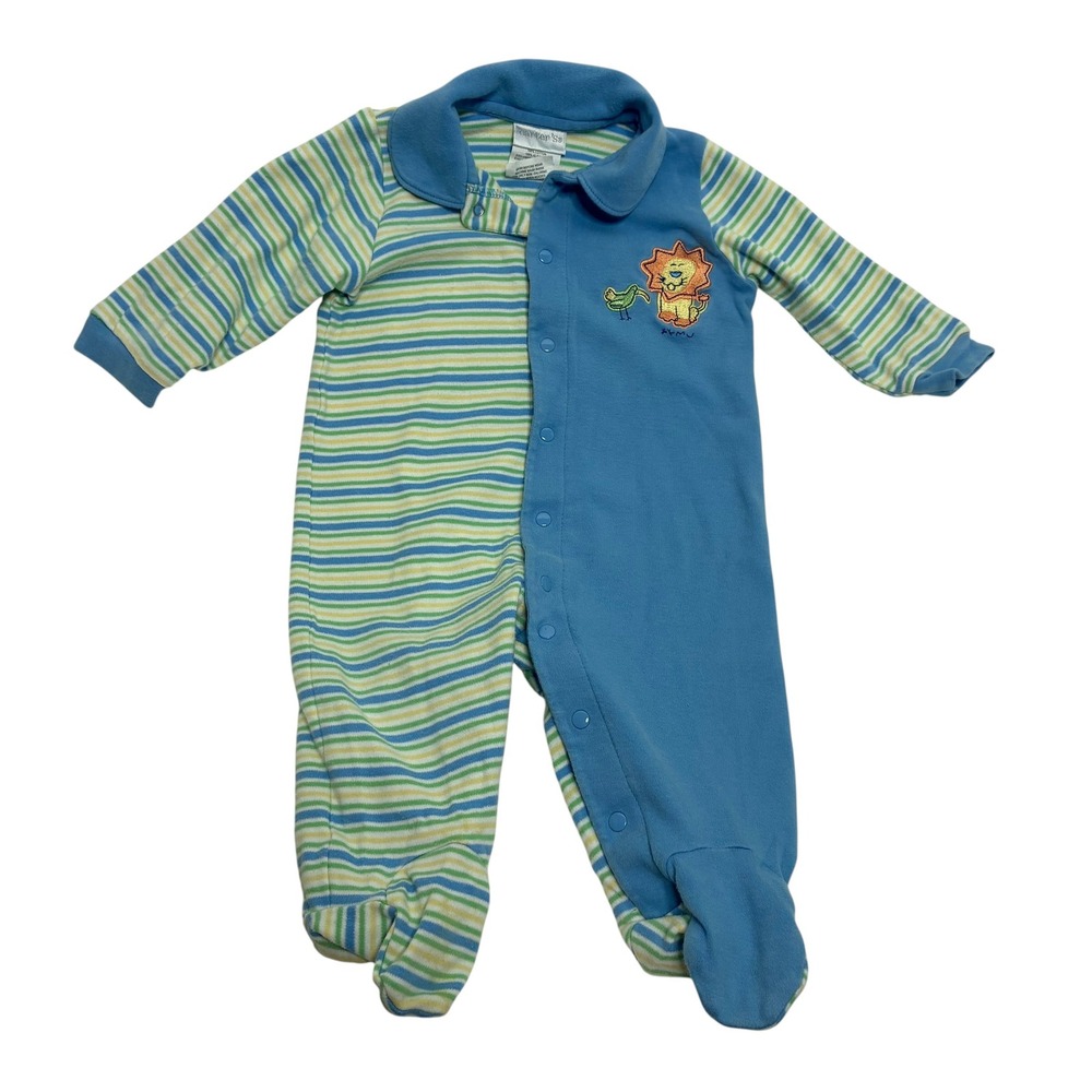 Vintage Carter's Baby 6-9M Footed‎ Sleeper Blue Striped Lion Snap Romper